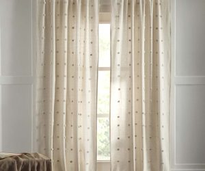 Amity home astrid linen curtain in natural   textured pom pom detail