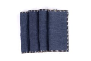 Amity home bryce linen cocktail napkin set in indigo   contrast stitching