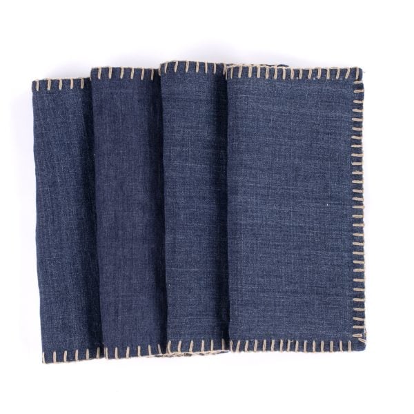 Bryce Linen Cocktail Napkin Set (Set Of 4), Indigo
