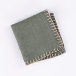 Amity home bryce linen cocktail napkin set in kale   blanket stitch edge