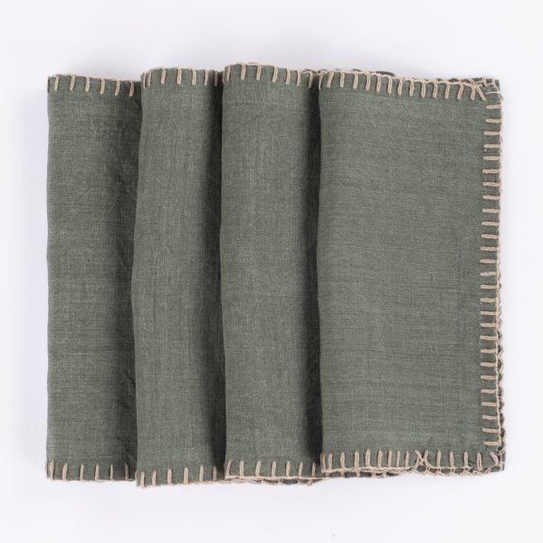 Bryce Linen Cocktail Napkin Set (Set Of 4), Kale