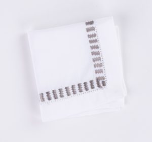 Amity home savona cocktail napkin set in grey   ladder stitch embroidery
