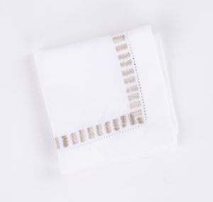 Amity home savona cocktail napkin set in oyster   ladder stitch border