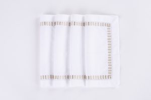 Amity home savona cocktail napkin set in oyster   elegant embroidered border
