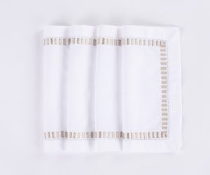 Amity home savona cocktail napkin set in oyster   elegant embroidered border
