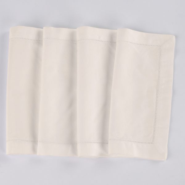 Amity Home Murano Cocktail Napkin Set in Ivory - Delicate Hemstitching