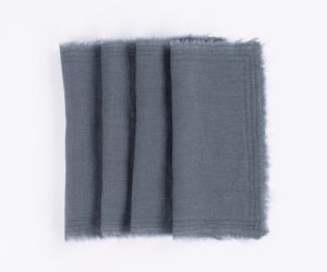 Amity home brisbane linen cocktail napkin set in steel blue   frayed edges