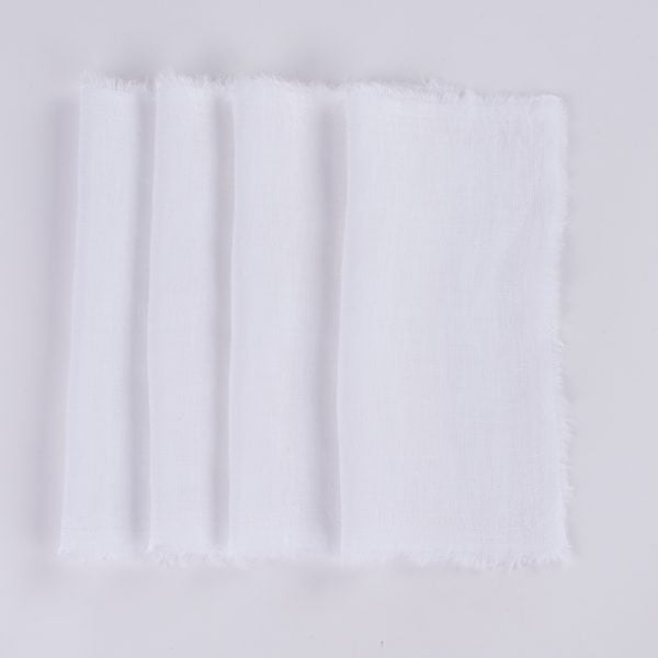 Brisbane Linen Cocktail Napkin Set (Set Of 4), White