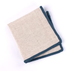 Amity home cora cocktail napkin set in natural with teal trim   embroidered edge