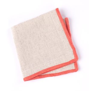 Amity home cora cocktail napkin set in natural with coral trim   fringed edge