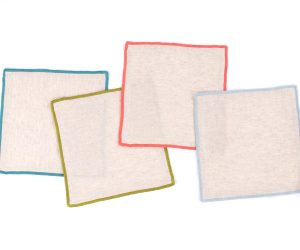 Amity home cora cocktail napkin set in natural with vibrant borders   contrast stitching