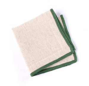 Amity home cora cocktail napkin set in natural with green trim   linen texture