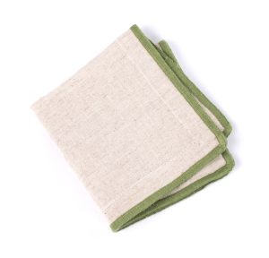 Amity home cora cocktail napkin set in natural with green trim   stitched edge