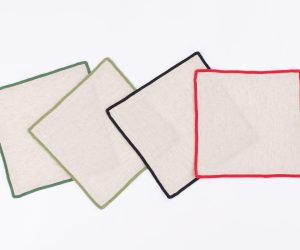 Amity home cora cocktail napkin set in natural with winter borders   piped edges