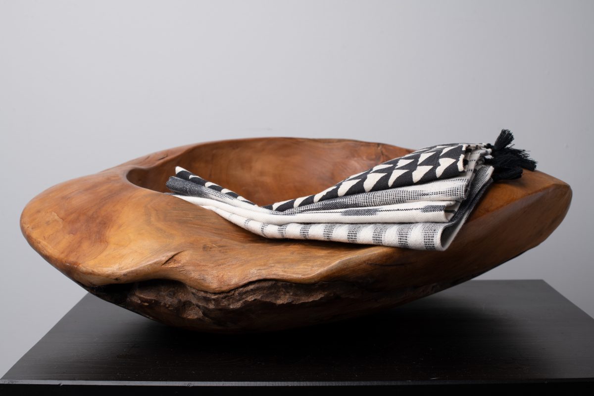 Amity home lana cocktail napkin set in black  white   geometric patterns  tassels