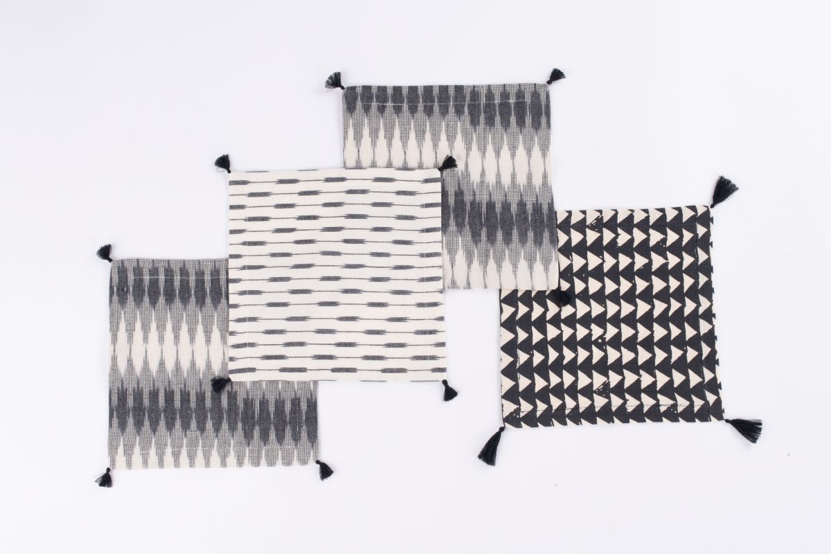 Amity home lana cocktail napkin set in black  white   assorted geometric patterns