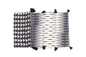 Amity home lana cocktail napkin set in black  cream   tasseled corners