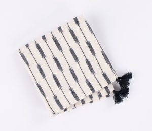 Amity home lana cocktail napkin set in cream with black ikat stripes   tassel detail