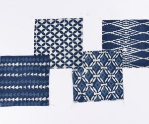Amity home ira linen cocktail napkin set in indigo blue  white   assorted block prints