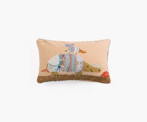 Amity home rhino pillow in peachtan   whimsical patchwork design