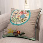 Amity home fiddle pillow in natural herringbone   multicolor embroidered floral  bird design