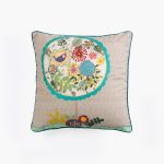Amity home fiddle pillow in beige multi   hand embroidered bird  flowers