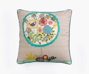 Amity home fiddle pillow in beige multi   hand embroidered bird  flowers