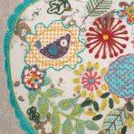 Amity home fiddle pillow in cream multi   folk art embroidery  crochet trim