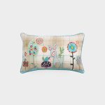 Amity home benny pillow in beige plaid   embroidered whimsical forest scene