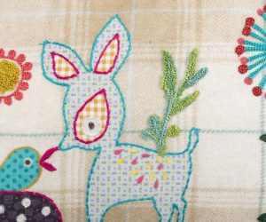 Amity home benny pillow in multi color plaid   detailed whimsical embroidery