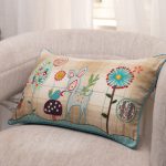 Amity home benny pillow in tan plaid   whimsical embroidery