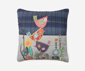 Amity home bee bop pillow in multi color   whimsical appliqué birds