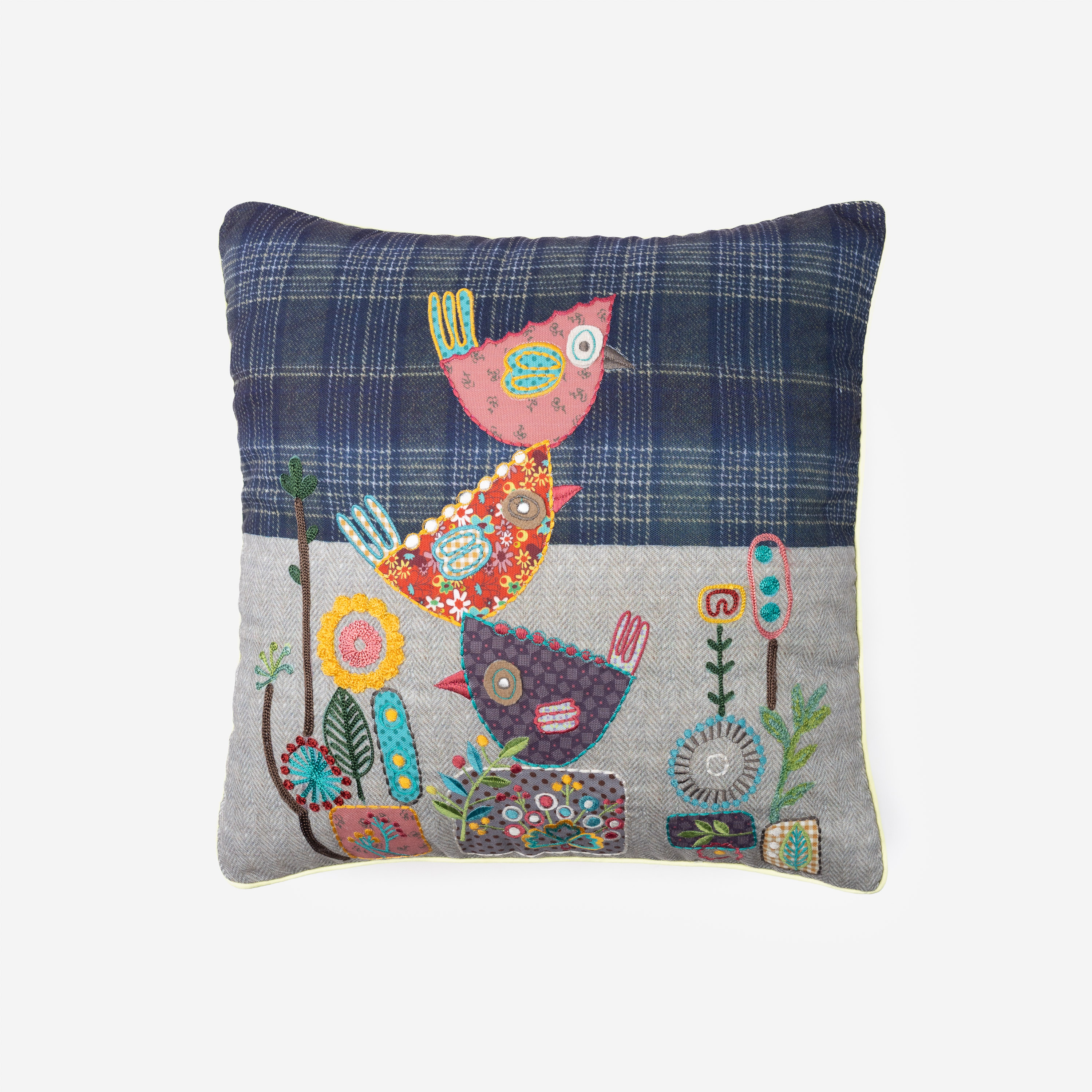 Cos303171 | Amity Home Amity home bee bop pillow in multi color whimsical appliqué birds