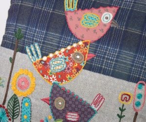 Amity home bee bop pillow in whimsical multi color   embroidered birds  flowers