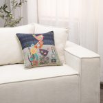 Amity home bee bop pillow in blue  grey   colorful embroidered birds