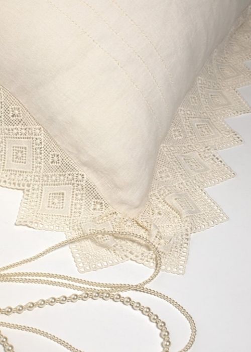 Camilla lace linen duvet cover ivory