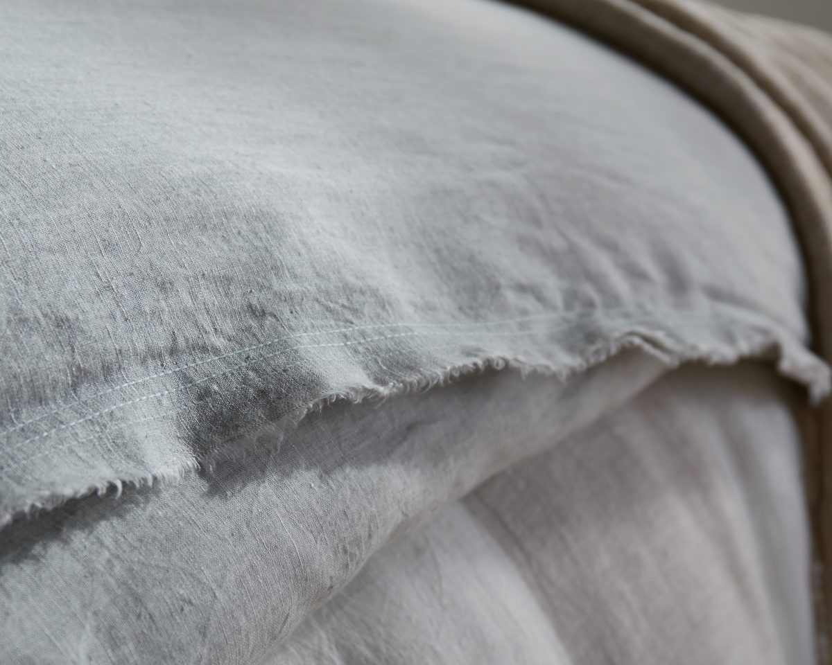 Amity home chalmer  smith collection in mist grey linen   frayed edge detail