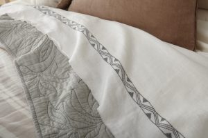 Amity home davina  hopkins collection in off white   geometric embroidered stripe