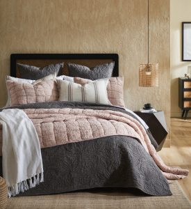 Amity home davina quilt in charcoal   botanical quilting