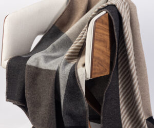 Amity home montreal super throw in charcoal multi tone   block pattern  blanket stitch