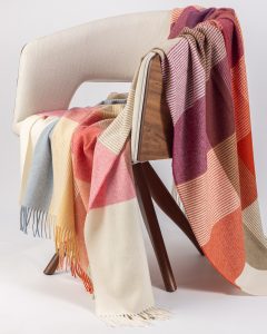Amity home nizza merino virgin wool super throw in poppy   block stripe pattern