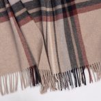 Amity home oxford merino virgin wool super throw in khaki plaid   fringed edges
