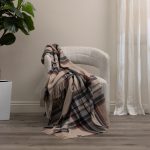 Amity home oxford merino virgin wool super throw in khaki plaid   fringed