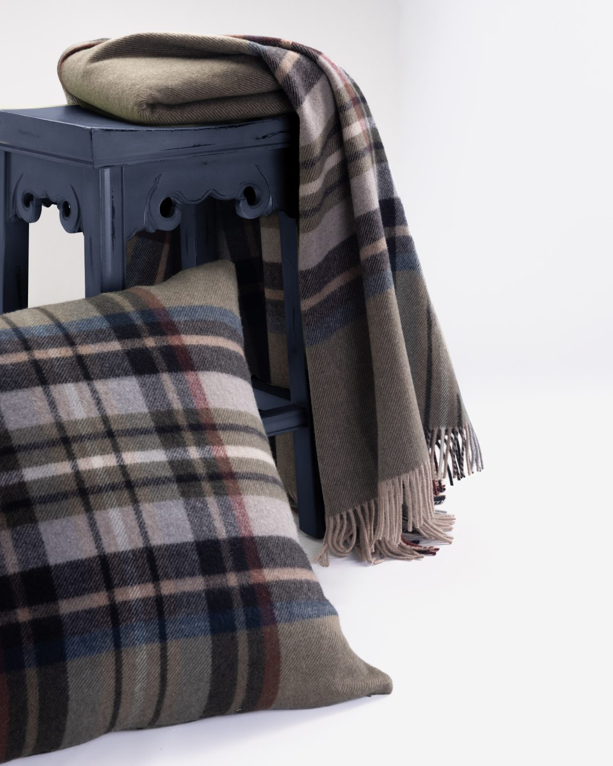 Amity home oxford merino virgin wool euro pillow in moss plaid   cozy wool texture