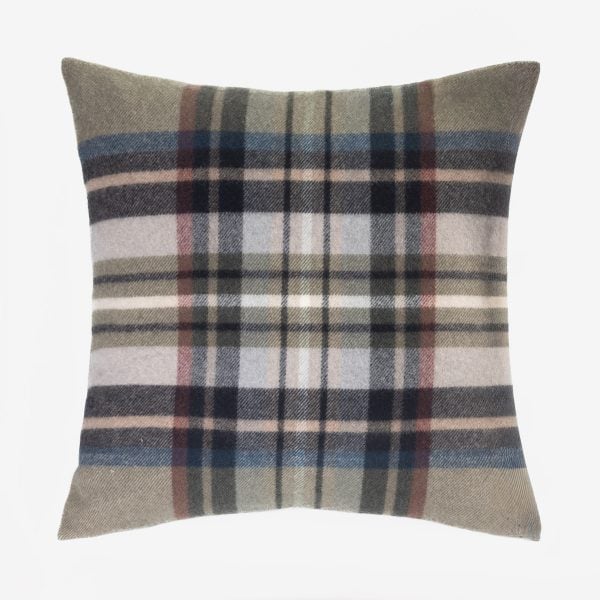 Amity Home Oxford Merino Wool Pillow in Moss Plaid - Soft Woven Texture