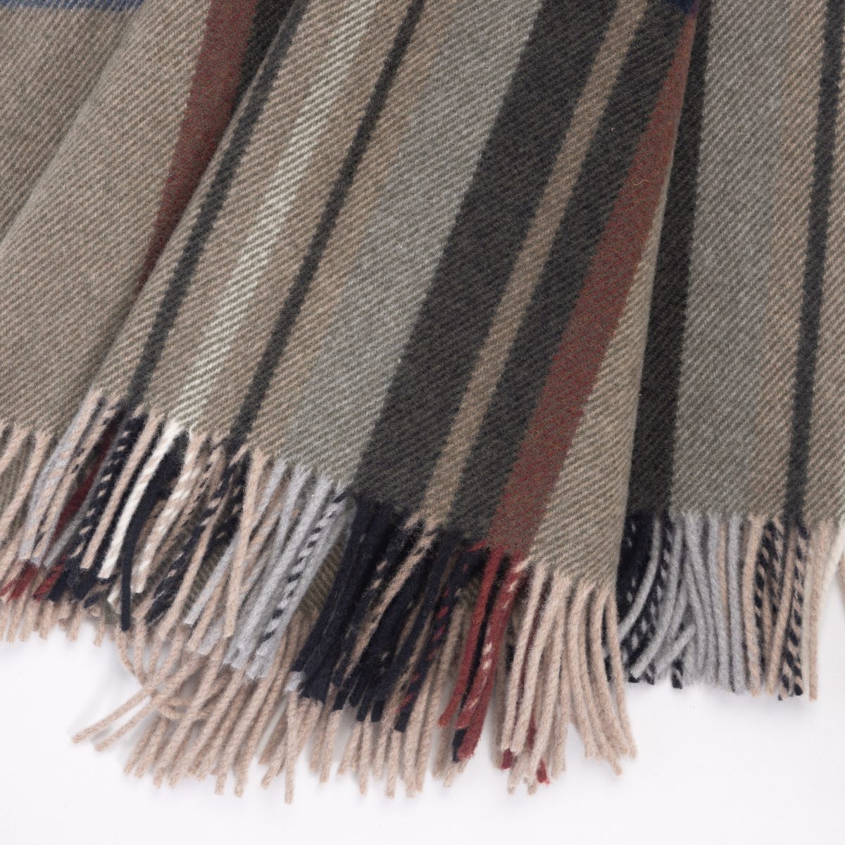 Amity home oxford merino virgin wool super throw in moss multi stripe   fringed edges