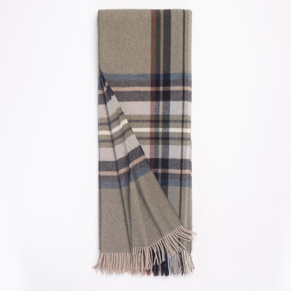 Amity Home Oxford Merino Virgin Wool Throw in Moss Plaid - Fringed Edges