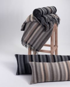 Amity home miami merino virgin wool x long bolster in khaki striped   herringbone weave