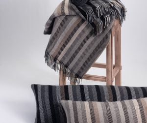 Amity home miami merino virgin wool x long bolster in khaki striped   herringbone weave