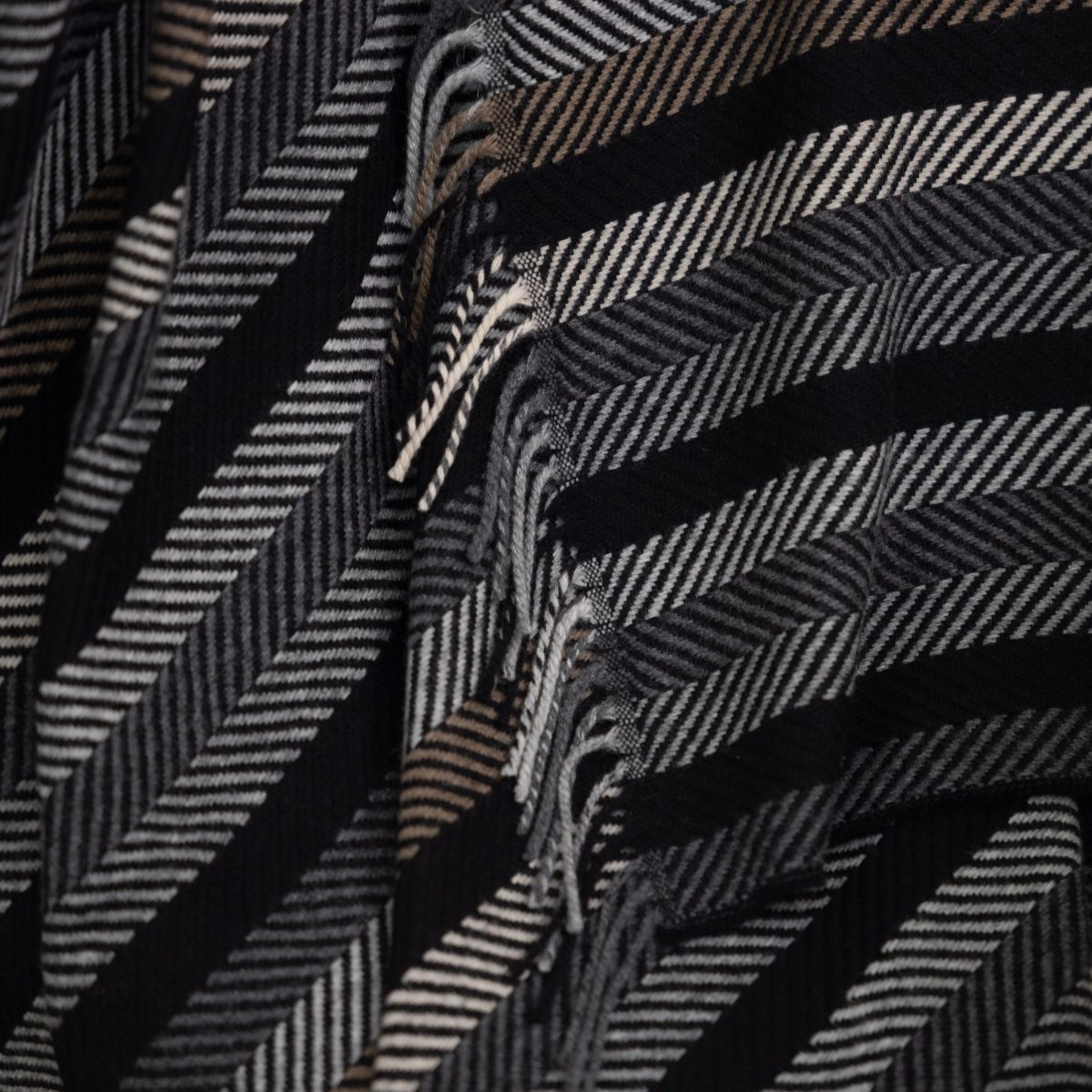 Amity home miami merino virgin wool super throw in charcoal   herringbone stripe pattern